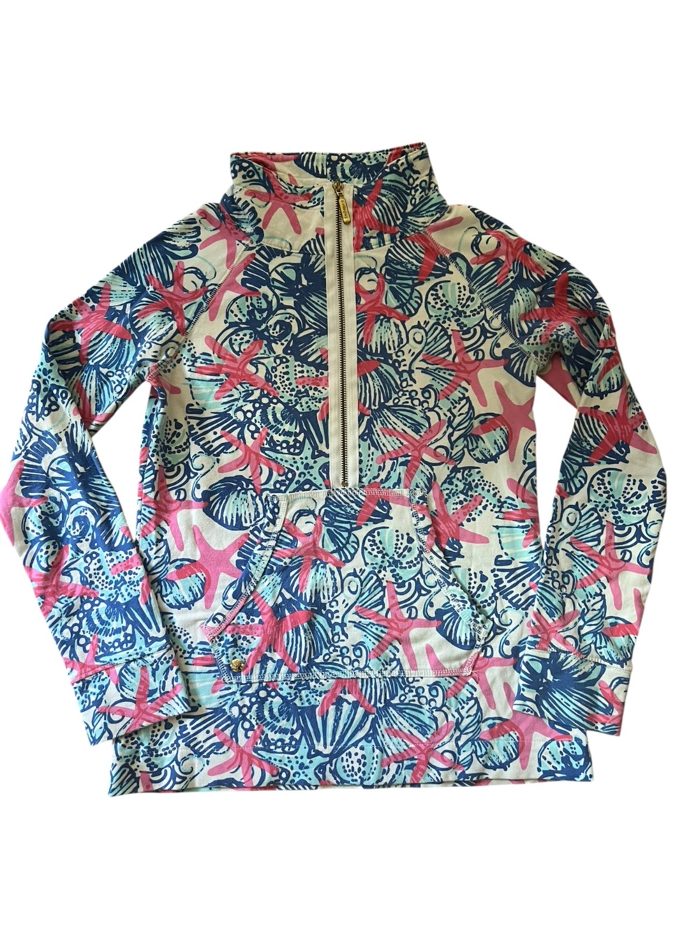 Lilly Pulitzer She She Shells Skipper Popover XS Pink Starfish Half Zip Preppy